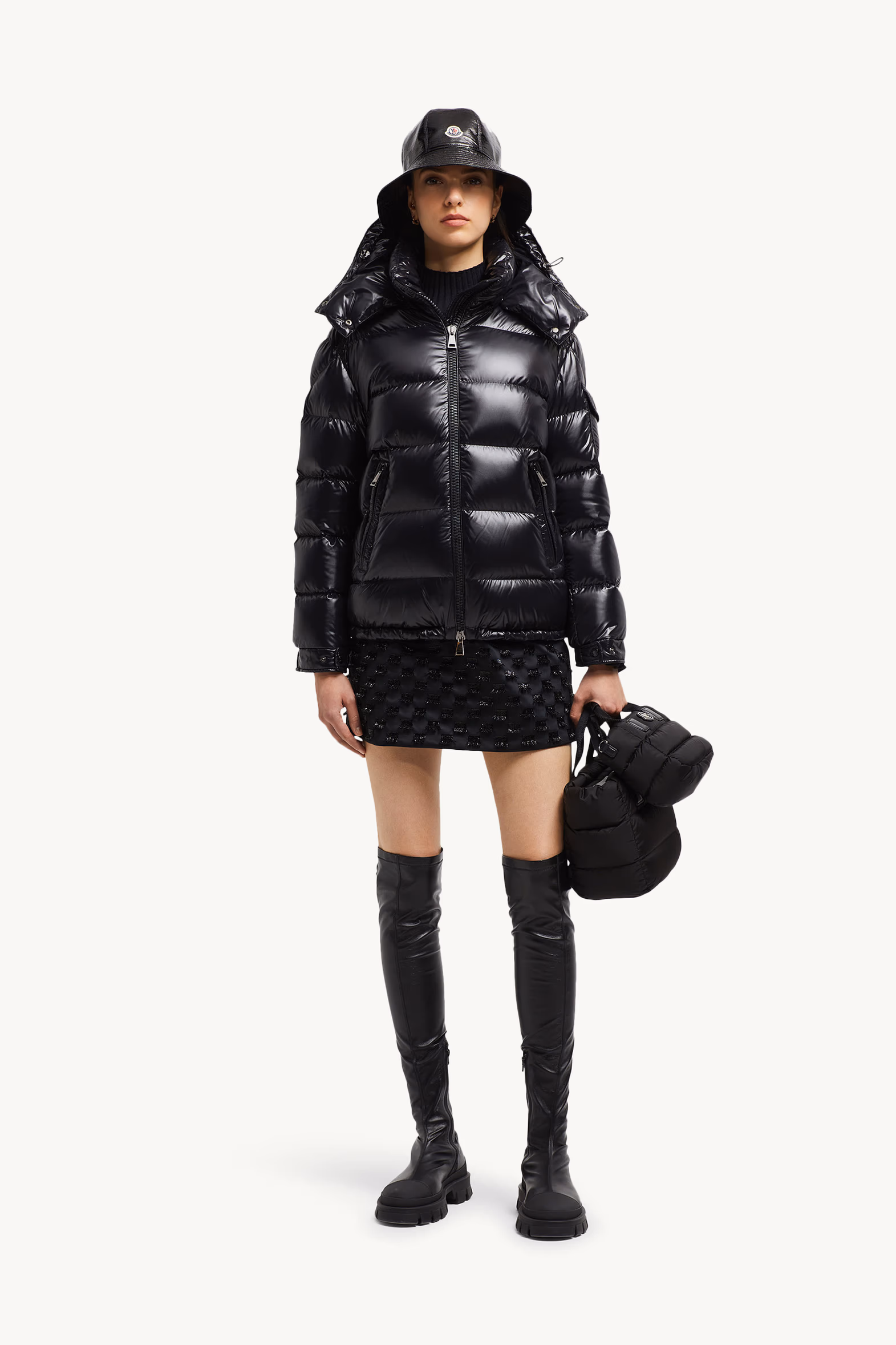 Maire Hooded Short Down Jacket Women Black Moncler 0